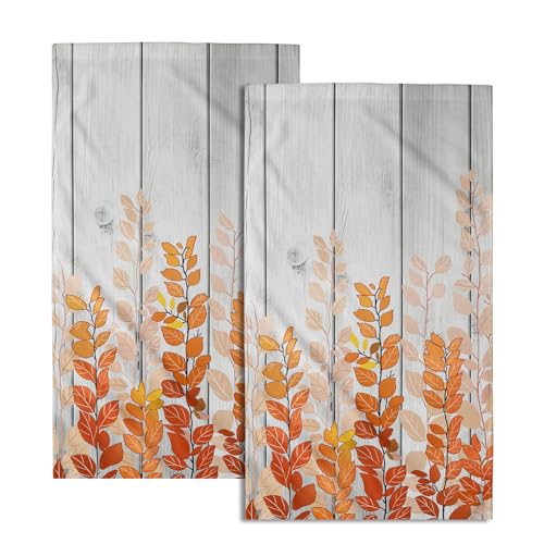 Giwawa Orange Eucalyptus Leaves Hand Towels Set of 2 Rustic Wood Soft Guest Bath Towel Kitchen Dish Towels Spa Home Bathroom Decorations