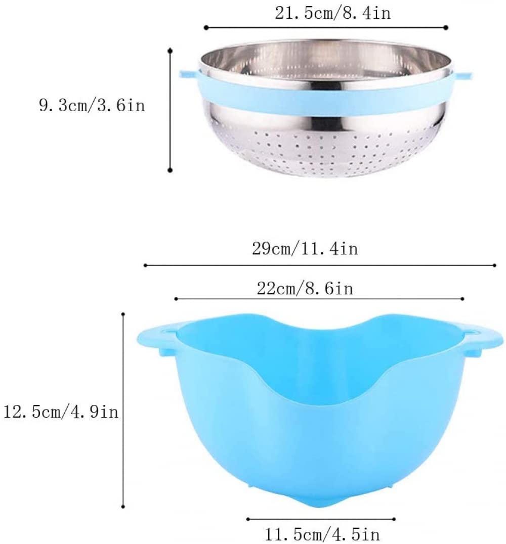 Colador Colador 2 en 1 Cestas de Frutas giratorias para Cocina Coladores microperforados Desmontables Autodrenantes para Pasta Arroz Espagueti Fideos Ensaladas Verduras (Azul)-Blue