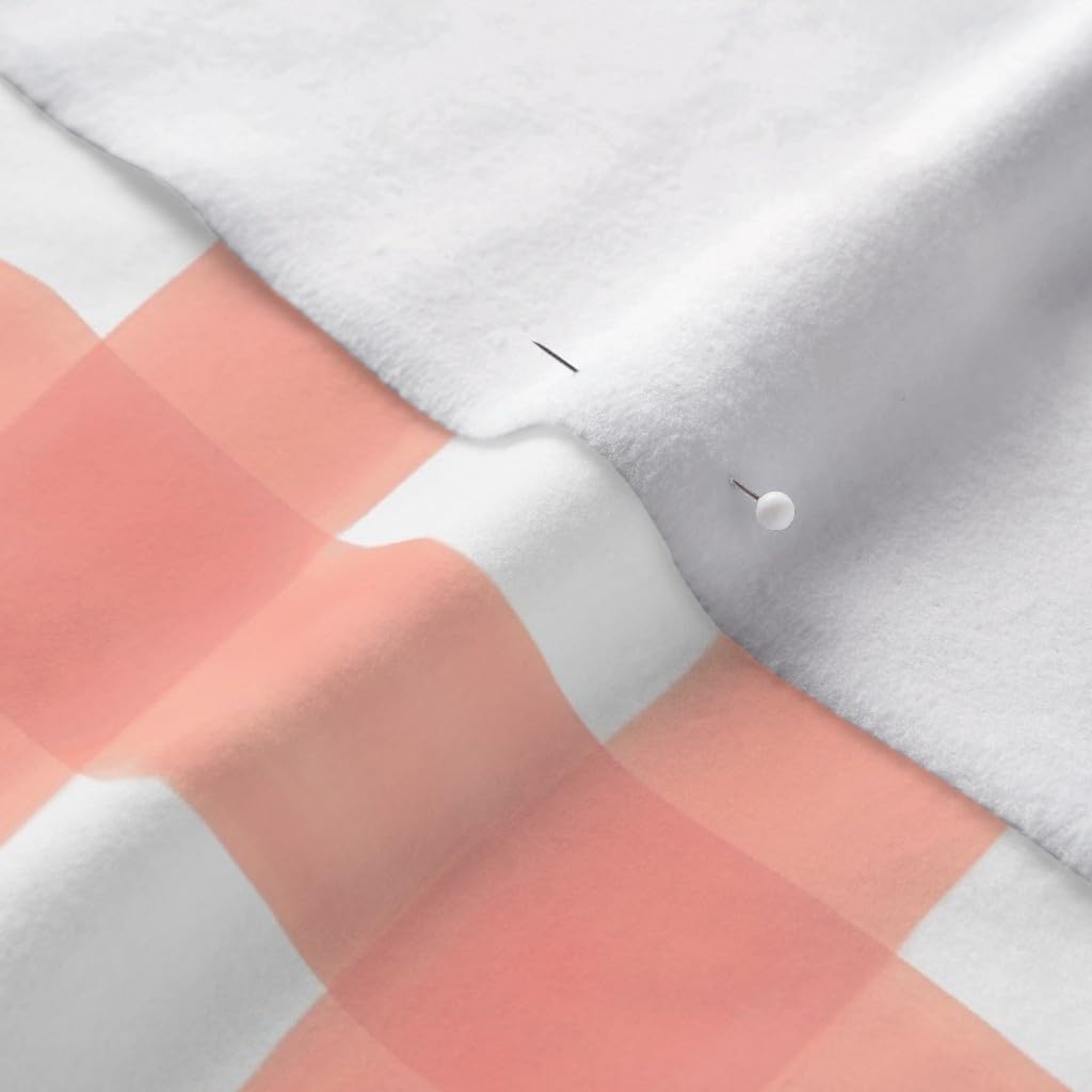 Spoonflower Fabric - Watercolor Gingham Peach Checks Camp Pink Check Rustic Plaid Shabby Printed on Polartec(R) Fleece Fabric by The Yard - Sewing Blankets Loungewear and No-Sew Projects