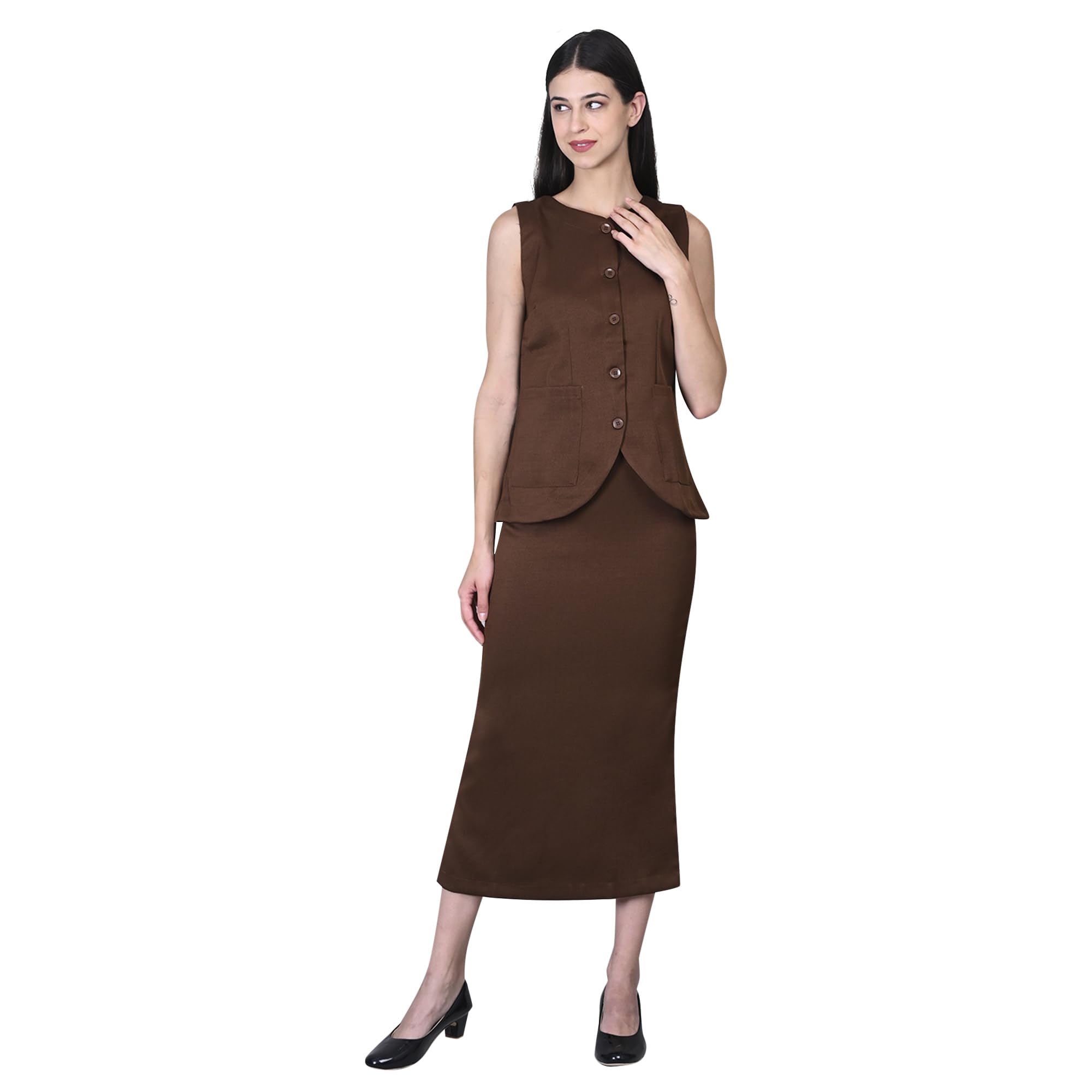 Women's 2 Piece Outfit Skirt Blazer Suit Set/Office Work Outfit Collarless Blazer