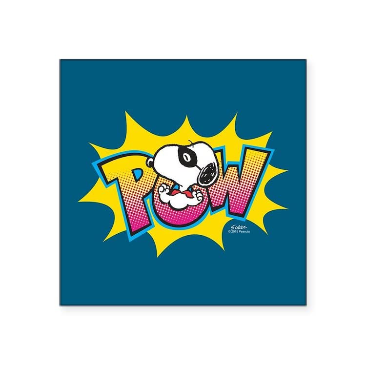 CafePress Peanuts Snoopy Pow Square Sticker 3 X 3 Square Bumper Sticker Car Decal