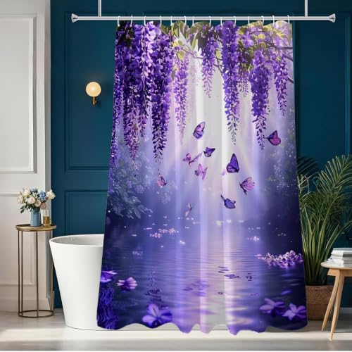 Rideau de douche anti-moisissure violet polyester lavable sans humidité