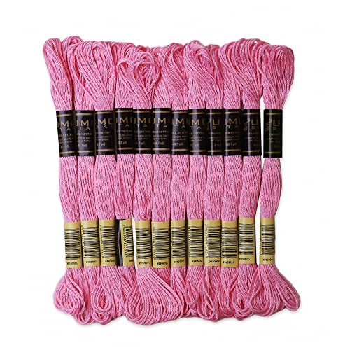 Image of Pack of 12 Premium Embroidery Thread | 100% Egyptian Cotton Premium Skeins | Cross Stitch Embroidery Floss | Oeko TEX Certified Stranded Cotton | Ideal for Arts & Crafts (Pink Geranium 50)