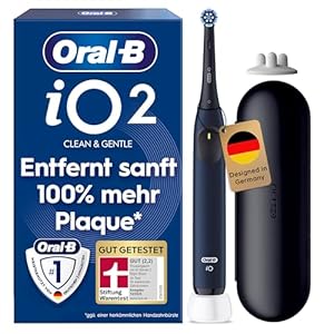 Oral-B iO Series 2 Elektrische Zahnbürste — Electric Toothbrush, Inkl. 1 Aufsteckbürste, Reise-Etui — 3 Putzmodi für Zahnpflege, GUT GETESTET (2, 2) von STIFTUNG WARENTEST, Designed by Braun, Schwarz