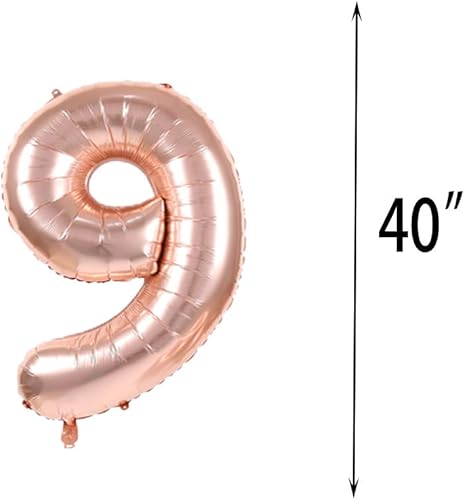 Miniatura 2 de GLZLMM Globo de 9 cumpleaños, decoraciones de 9 cumpleaños, globos de oro rosa con el número 9, suministros para fiesta de cumpleaños número 9,