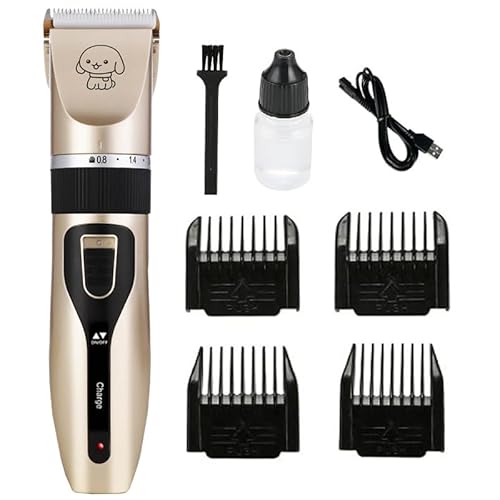 Professional Dog Clipper for Thick Hair - Rechargeable Low Noise Grooming With Detachable Metal Blade, Cordless Pet Trimmer