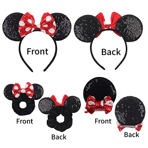 Zhezesmila Mini Mouse Ears Headband Classic Polka Dot Pose Red Mouse Ears Clips & Mouse Ears Scrunchies For Women, Girls, Princess Dress Accessories, Decorations, Party, Cosplay For Adults #TOP3