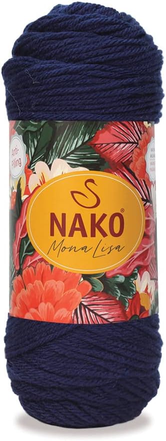Nako Mona Lisa,Knitting Yarn,(4Balls) Each Skein(Ball) 3.53 Oz (100g),You can use it for Knitting Scarves, Berets, Cardigans and Similar (Dark NAVYBLUE 98207)