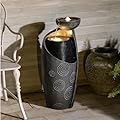 Tankana Outdoor Water Fountain Feature Indoor Garden Large Jar Floor Standing Fountains Waterfall with LED Light & Pump for Home Decor Office Yard Patio Deck Porch, 32 inches,Gray