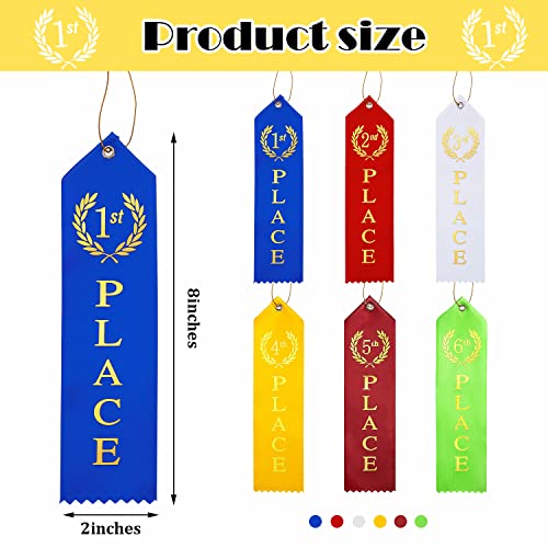 Kenning 90 Pcs Swimming Gymnastics Track Award Ribbon Award Ribbons 1st to 6th Place Flat Carded Set First Place Prizes with Card and Rope Award Ribbon Organizer Contest Award Ribbons, 6 Color - Thumbnail 2