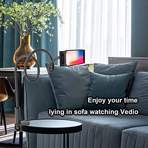 Image of Phone Holder for Bed,360 Flexible Lazy Tablet Stand for Desk,with Adjustable 39.4 inch Long Arm Clamp Bracket Mount Stand for 4.7~10.5 inch iPhone /iPad Air /Pro /mini /Tablet /Switch,Black
