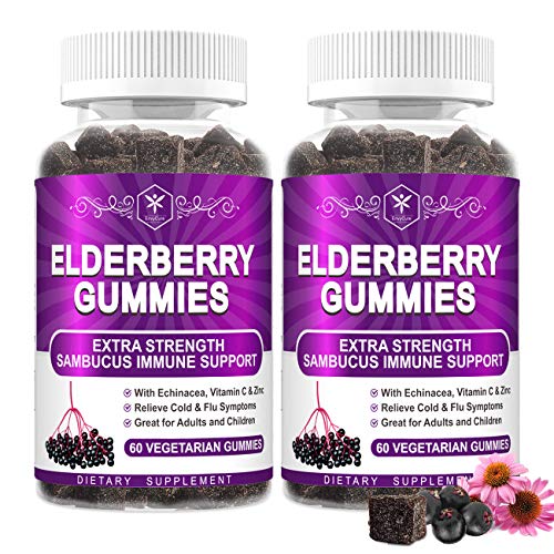 2 Pack Sambucus Elderberry Gummies for Kids Adults Black Elderberry Supplement with Echinacea - Immune Support Boost Gummy Natural Organic Antioxidants Blend, Gluten Free - 150mg 120 Count