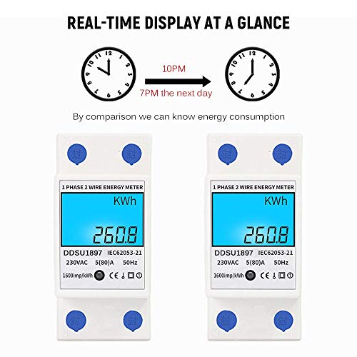 Romacci Medidor de energia elétrica digital monofásico em trilho DIN Medidor de eletricidade multifu