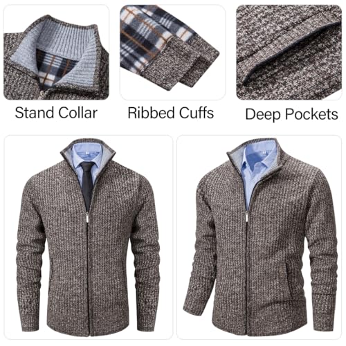 Msmsse Men'S Soft Full Zip Thick Knitted Cardigan Sweaters With Pockets Brown M thumb #2