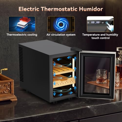 Image of Upgraded 16L Electric Humidor, Thermoelectric Humidor Cabinet with Touchscreen Temp & Humidity Control, Double-Layer Glass Door with Air Circulation System