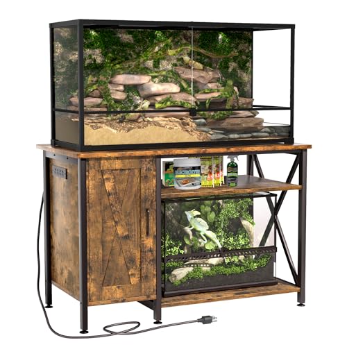 Herture 40-120 Gallon Reptile Tank Stand with Power Outlet, Terrarium Stand with Storage Cabinet, 48' X 24' Tabletop, Reptile Terrarium,Turtle Tank Rustic Brown PG08XYN