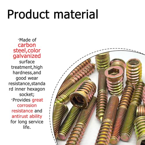 Image of 12 Sets Wood Furniture Set,M8x60mm Double Headed Bolts Self-Tapping Screw,M8x20mm Threaded Insert Hex Socket Nut,M8 Hanger Bolt Driver,8mm Hex Wrench for Joint Furniture Legs