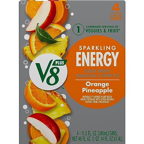 Image of V8 +Energy Sparkling Orange Pineapple Juice Energy Drink, 11.5 fl oz Can (4 Pack)