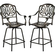Grepatio Outdoor Cast Aluminum Swivel Bar Stools Set of 2, Patio Height Bartools Chairs, 2 Piece Patio High Dining Bistro Chairs for Garden Backyard Without Cushion