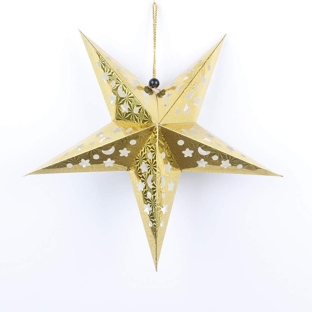 Amosfun Paper star lanterns lampshade paper star light shade Christmas star hanging decorations for home wedding Christmas holiday party decoration 30 cm (gold) - Image 3