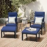Pellebant Patio Recliner Chair with Ottoman, Aluminum Outdoor Reclining Chair with Adjustable Backrest & Cushion (Navy, 1 Recliner with Ottoman)
