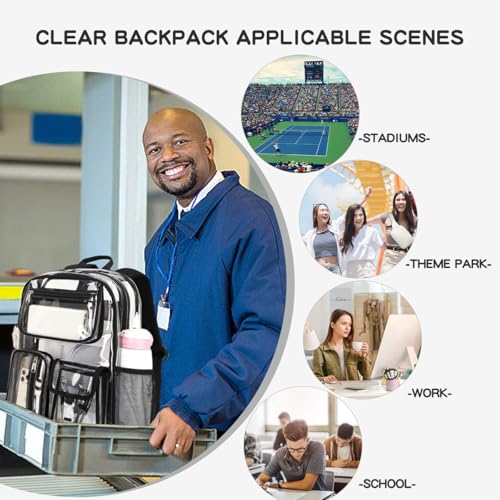 Cusangel Clear Backpack for Stadium Events,16 inch TPU See Through Backpack Sports approved,Heavy Duty Large Capacity, for 12Age or old student,group activities,work,warehouse,fair and rodeo(Black)2