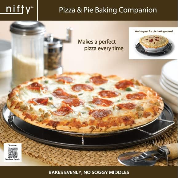 Nifty Pizza and Pie Baking Rack – Built-In Drip Pan, Multipurpose, Non-Stick Chrome Finish, Dishwasher Safe, Heavy-Duty Design, Bake Pies Evenly Every Time