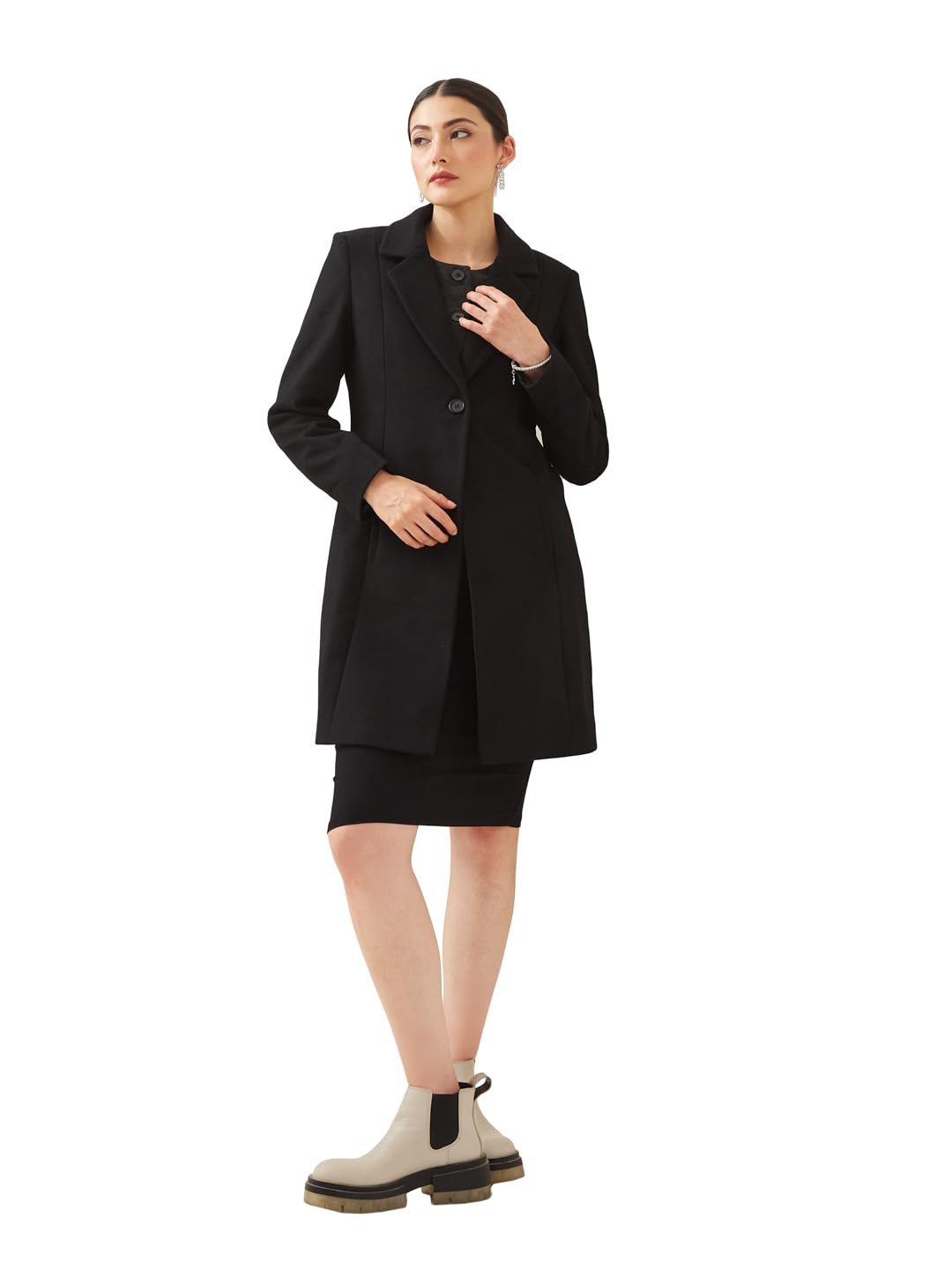 latin quarters Women Black Collared Full Sleeves Solid Casual Coat-picture-20