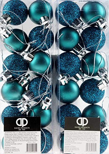 Theme Machine Set Of 24 Mini Christmas Shine Glitter Tree Baubles Decorations - Teal/Ocean Blue
