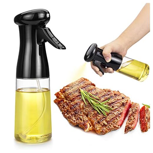 Oil Sprayer for Cooking, Food Grade Olive Oil Spray BPA Free, 210ml Oil Spray Bottle, Olive Oil Sprayer Mister for Cooking, Salad, BBQ, Backing, Roasting, Frying, Kitchen (Black)