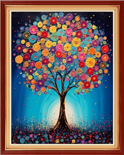 Image of Dimensean Stamped Cross Stitch Kits Full Range of Embroidery Patterns Starter Kits for Beginners Adult DIY Cross Stitches Needlepoint Kits 11CT-Colorful Tree 16x20 inch