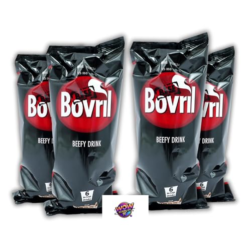 Bundle of 4 | Bovvril Beef Flavoured Instant In-Cup Drink (6 Pack per Box 24 Drinks) Rich & Savoury Beef Broth for Quick Enjoyment