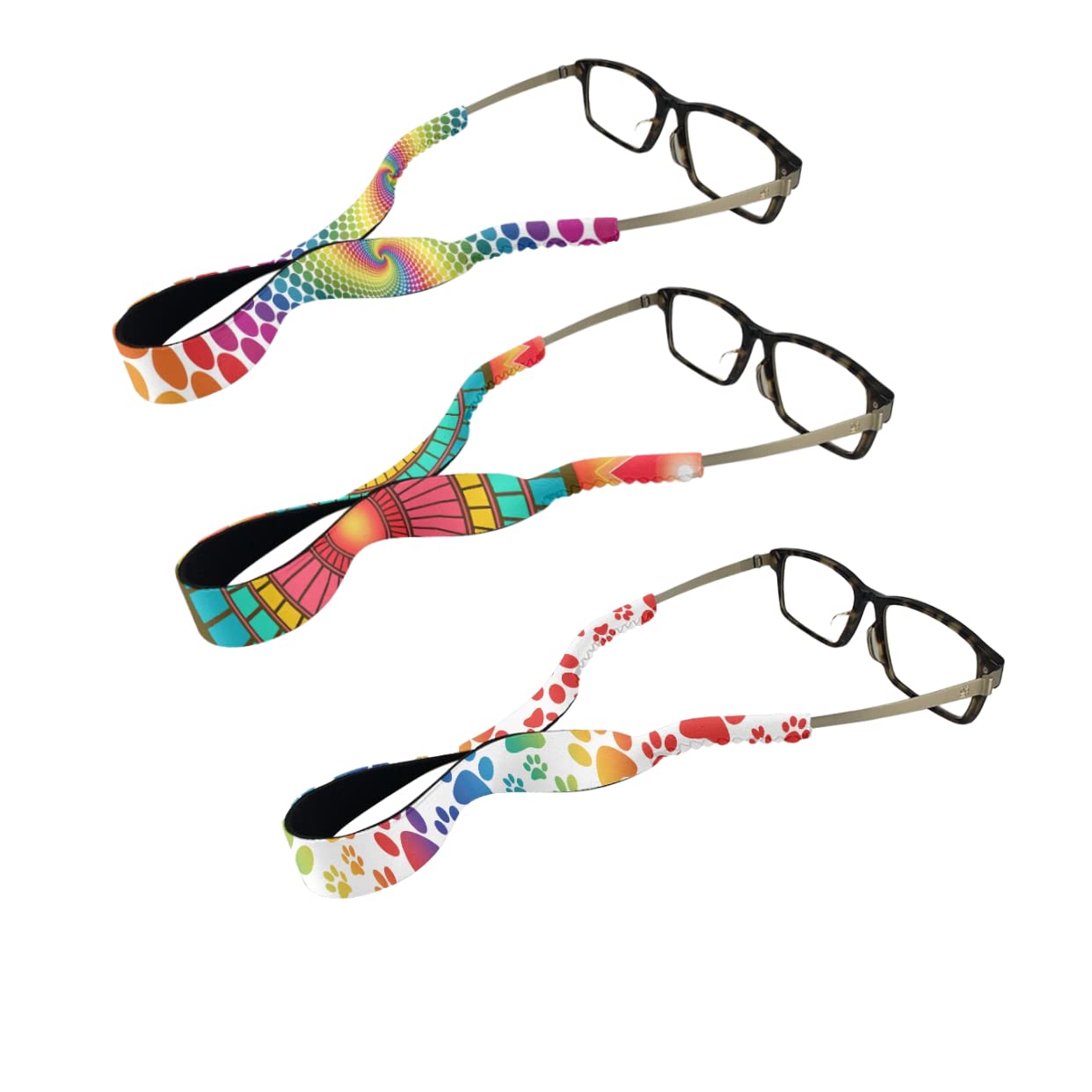ENLACHIC 3 Pieces Floating Sunglasses Straps Soft Durable Eyewear Retainers Eyeglass Holder Sport Lanyard Glasses Strap,Geometry Dog Claw
