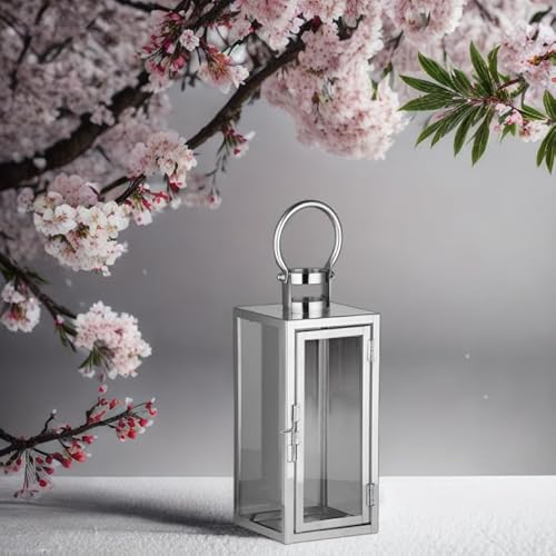 MARRAKESCH Laterne aus rostfreien Edelstahl & Glas Marra klar 30cm | orientalisches Windlicht | Marokkanische Glaslaterne für innen | Marokkanisches Gartenwindlicht für draußen als Gartenlaterne