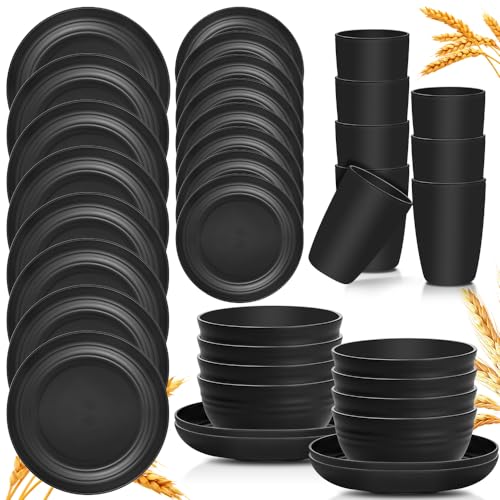 El Mejor Listado de Platos de melamina los 5 más buscados. 50 Libara Juego de Vajilla de Plástico - Set de 32 Piezas, Platos de Melamina y Vasos - Black Plate Set