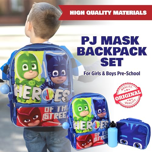PJ MASKS Girls & Boys Pre School 4 Piece Backpack Set; Catboy, Gekko,& Owlette Kids 16" School Bag Front Zip Pocket, Blue by PJ Masks - Image 5