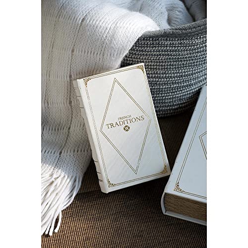 A & B Home 10.6" And 8"L Rectangular White/Gold Pu/Mdf French Tradition Print Book Boxes (Set Of 2), For Organized Storage, Home Accent Décor #TOP7