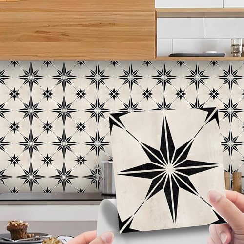 20PCS Black and White Tile Stickers - 15 * 15CM Peel and Stick Backsplash Tiles for Walls Panel & Cooker Splashback, Stick On Tiles for Fireplace Surround, Adhesive Bathroom Tile Stickers Waterproof