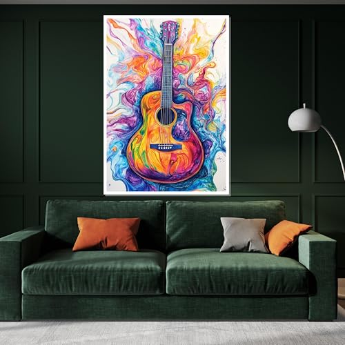 Toile guitare abstraite colorée 30x40cm pour décoration murale de salon