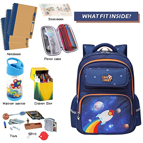 Tanou Kids Backpacks For Boys, 16'' Elementary School Backpack, Breathable Bookbags With Reflective Strip For Boy 4-9 Years, Rocket #TOP5