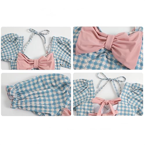 Coquette Swimsuit Women Teen Girls Cute Bowknot Plaid Ruffle Bathing Suit Built in Bra Swimwear Summer Vacation3