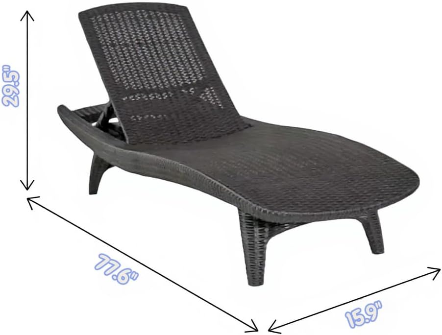 Outdoor Wicker Chaise Lounge Chairs, Adjustable Patio Furniture, Set of 2, (Gray)