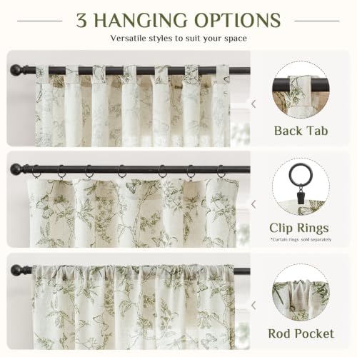 Lazzzy Green Floral Linen Curtains Farmhouse Rod Pocket 50W X 90L 2 Panels by Lazzzy - Used condition - Image 7