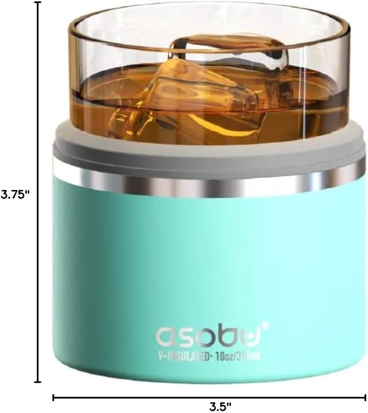 asobu Whiskey Glass with Insulated Stainless Steel Sleeve, 10.5 ounces (Mint Green)