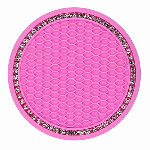 choolo Pink Vehicle Bling Cup Holder Insert Coaster Car Interior Accessories-2.75 inch Silicone Anti Slip Crystal Rhinestone Car Coaster-Universal (Pack of 2)