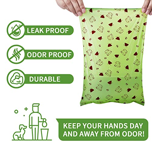 Image of 240 Dog Poop Bags, with Dispenser and Holder, Fresh Scent Odor Control, 15 Bags per Roll, 16 Rolls, 240 Dog Poop Bags 12.99 x 9.05 Inches, Leak Proof and Extra Thick Waste Bag Refill Rolls For Dogs