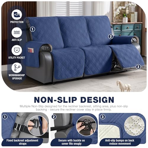 Image of TAOCOCO 100% Waterproof Recliner Sofa Cover, Non Slip Split Couch Covers for Reclining Couches with Straps, Washable Reclining Sofa Cover Furniture Protector for Kids Pets(3 Seater, Ocean Blue)