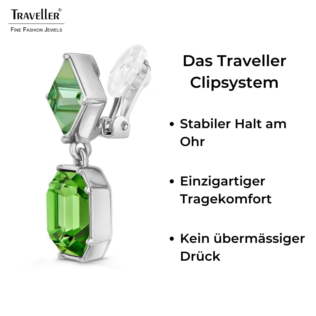 Traveller Ohrclip - Hänger - Platiniert - Kristalle - Hellgrün - 157700