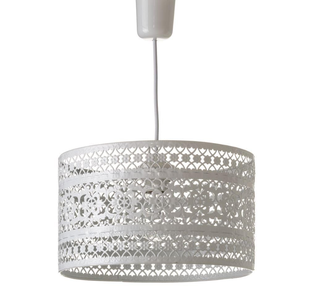 LOLAhome - Lámpara de techo provenzal blanca de metal de 30x18 cm con diseño calado de flores. Perfecta para la entrada o pasillo ofrece una iluminación cálida y acogedora