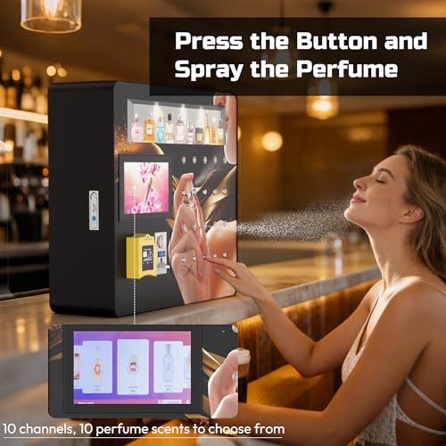 Image of Perfume Vending Machine, Wall Mounted Perfume Sprays Fragrance Dispenser with 10 Channels and Touch Screen, Coin Operated and Credit Card Payments, Suitable for Hotels, Malls, Bars
